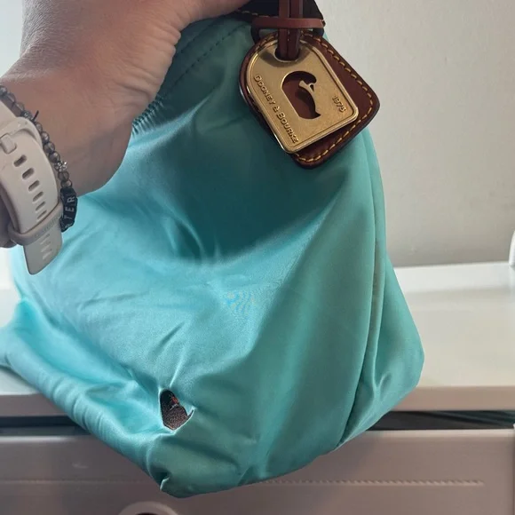 Dooney & Bourke Aqua and Brown Hobo Bag - Picture 4 of 5